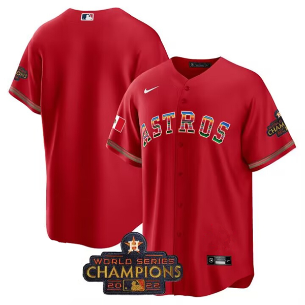 Men's Houston Astros Blank Red Mexico With World Serise Champions Patch Cool Base Stitched Baseball Jersey
